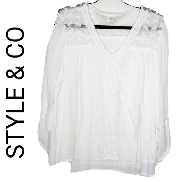 STYLE & CO SHEER BLOUSE - WHITE - Picture 1 of 4